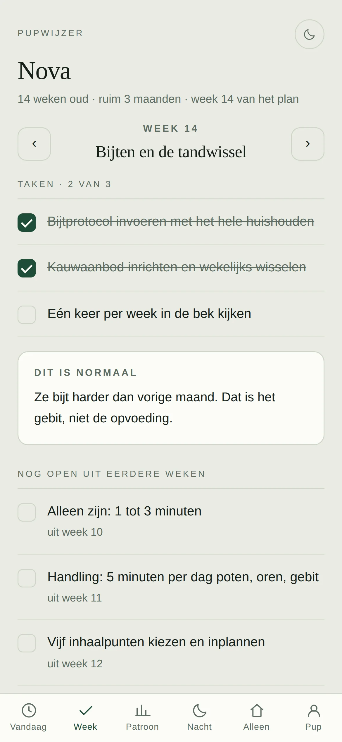 De taken van deze week in de tool