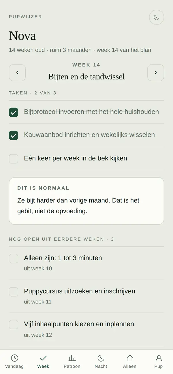 Het scherm Week met de taken van deze week